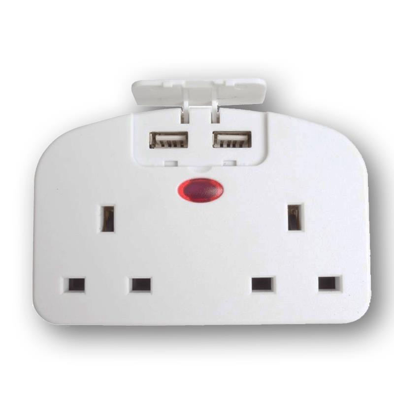 Twin UK to USA Plug Adaptor with Two USB Ports