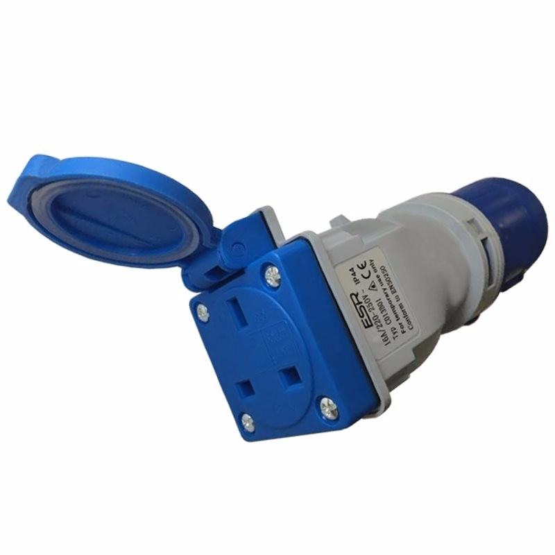 16A 2P+E Plug to 13A UK 3 Pin Socket Converter Adapter