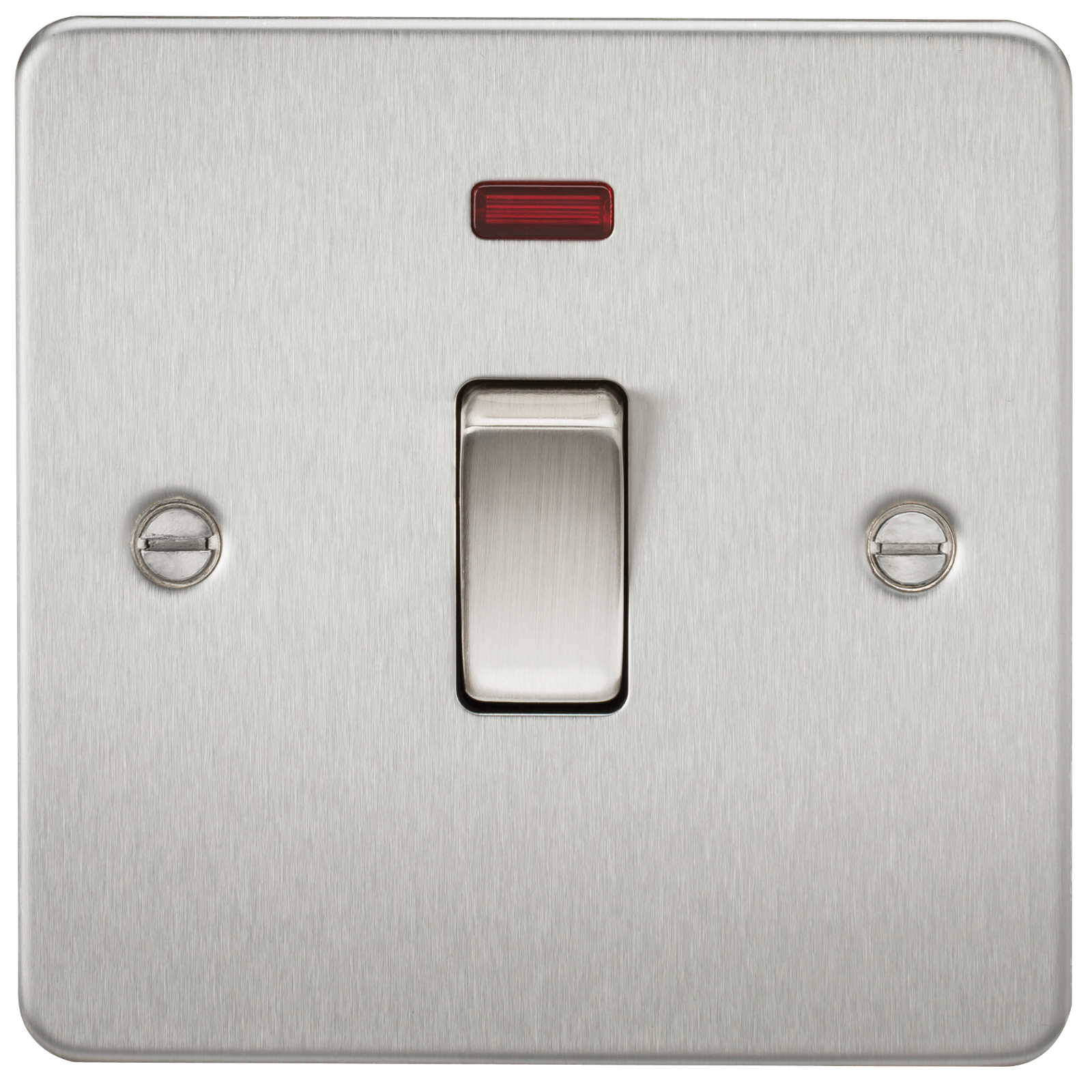 Flat Plate 20A 1G DP switch with neon - brushed chrome