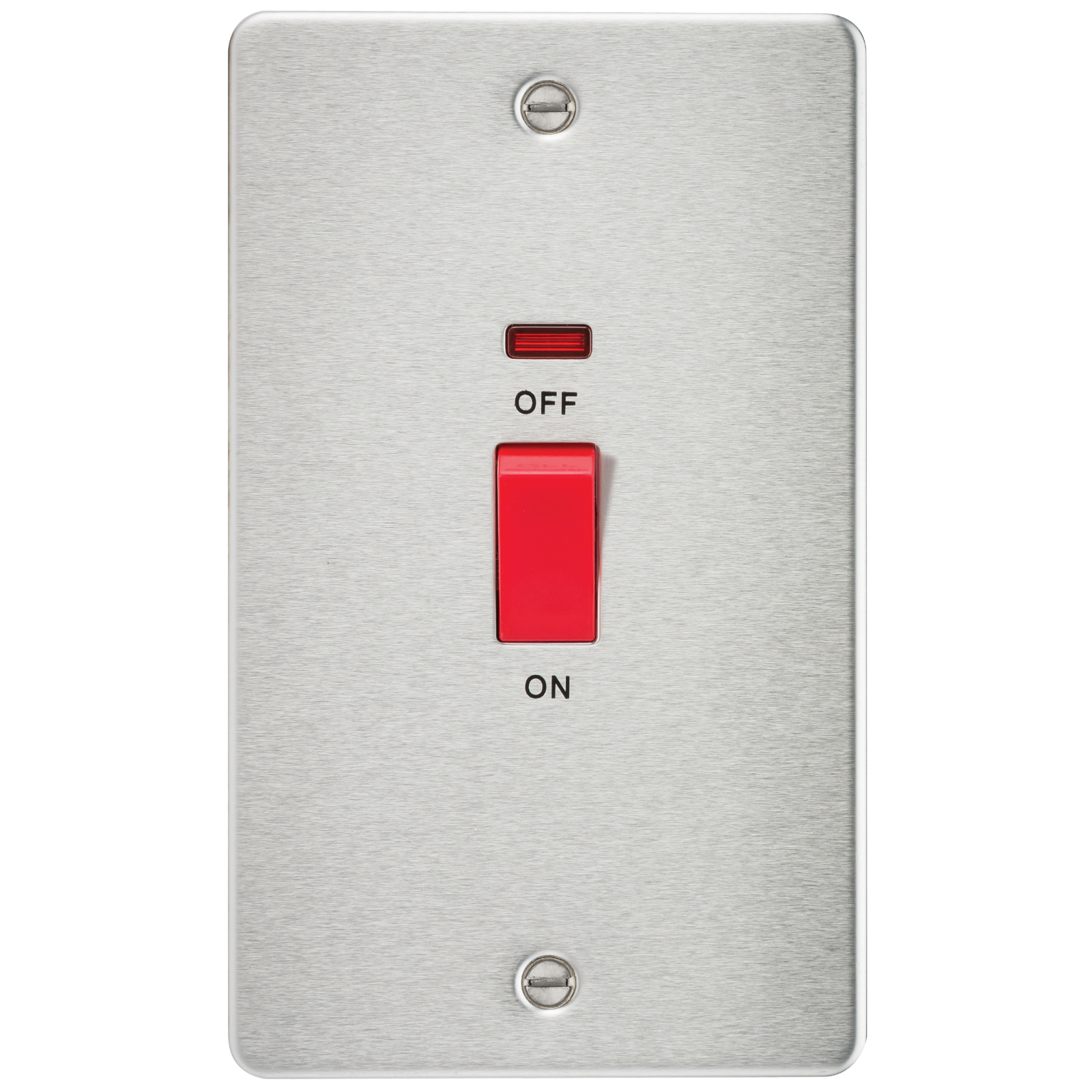Flat Plate 45A 2G DP switch with neon - brushed chrome