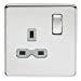 Screwless 13A 1G DP switched socket - polished chrome with grey insert