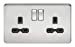 2G DP 13A Screwless Polished Chrome 230V UK 3 Pin Switched Electric Wall Socket - Black Insert