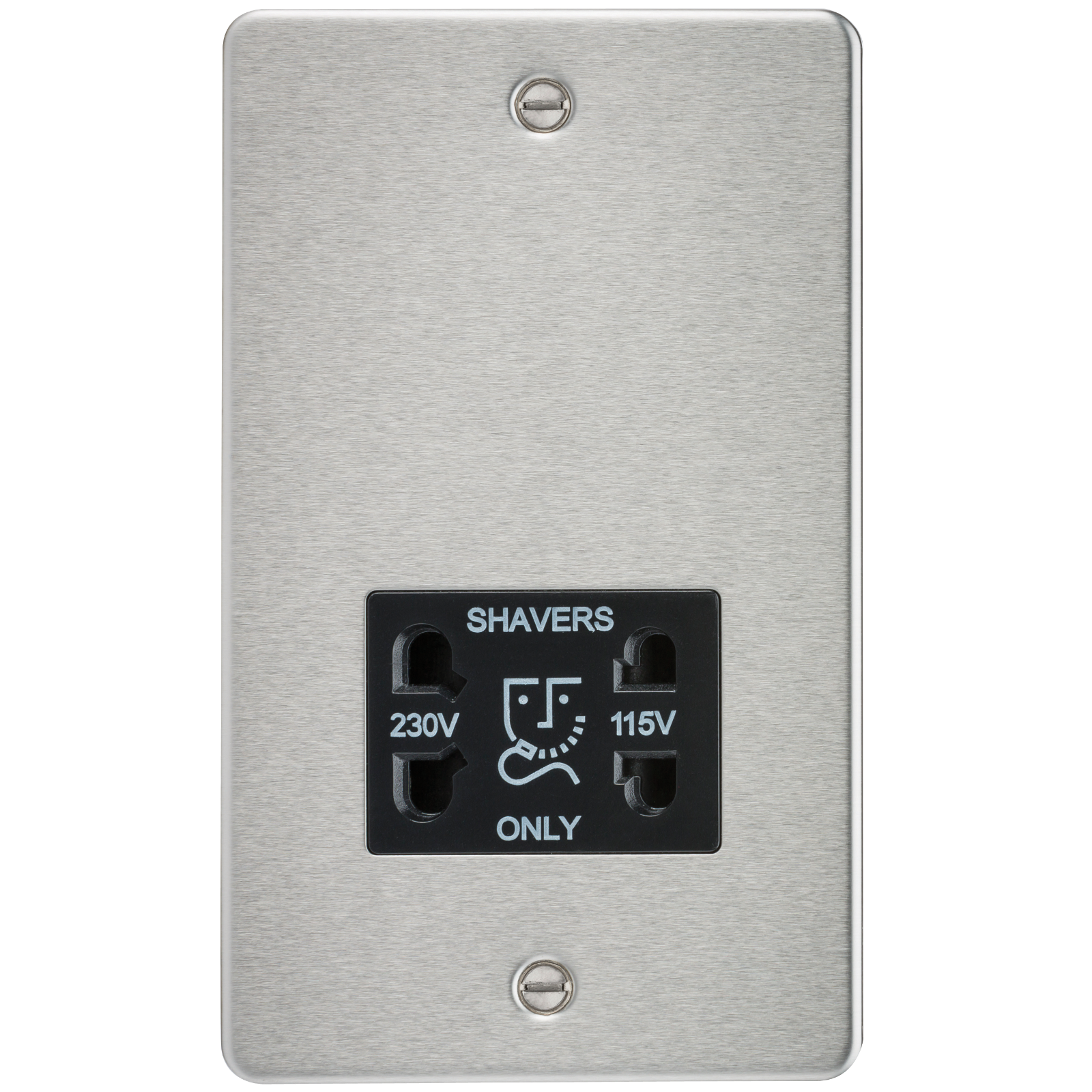 Flat Plate 115/230V dual voltage shaver socket - brushed chrome with black insert