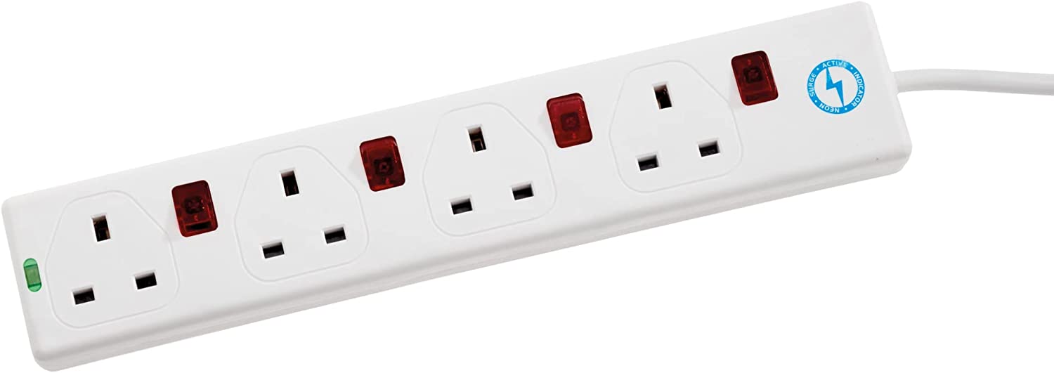 4 Gang Surge Protected Switched Extension Lead 0.75m White