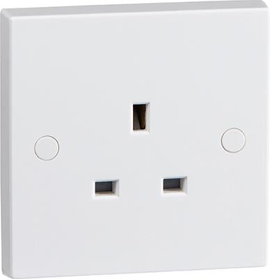 13A White 1G Single 230V UK 3 Pin Unswitched Electric Wall Socket
