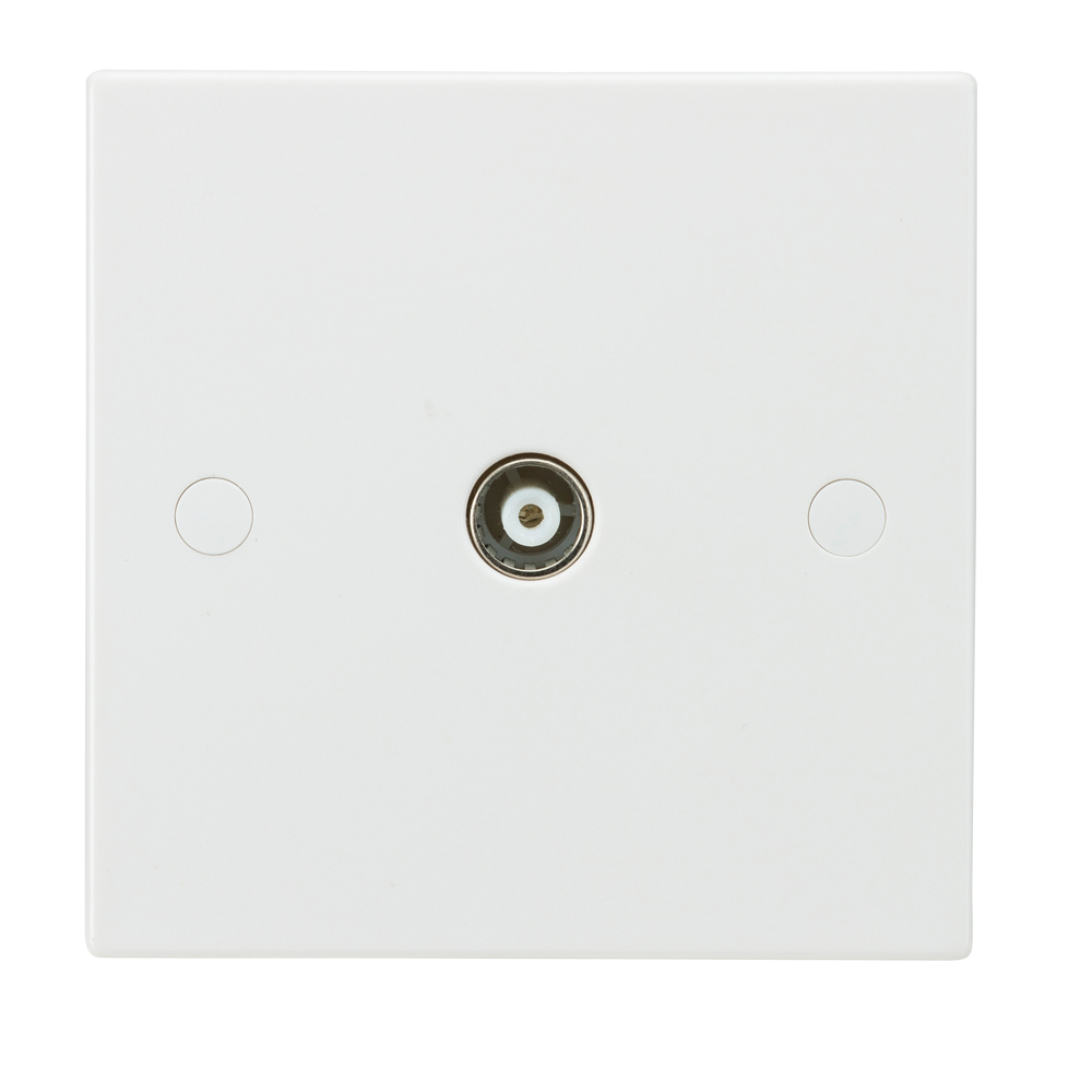 White Coaxial TV Outlet Un-Isolated Single Wall Plate