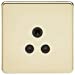 1G 5A Screwless Polished Brass Round Pin 230V Unswitched Electrical Wall Socket - Black Insert
