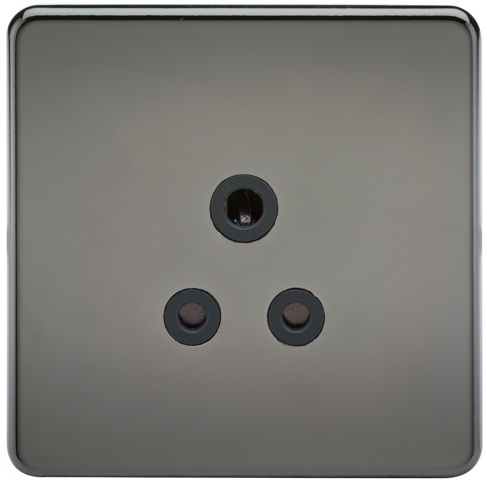 1G 5A Screwless Black Nickel Round Pin 230V Unswitched Electrical Wall Socket - Black Insert