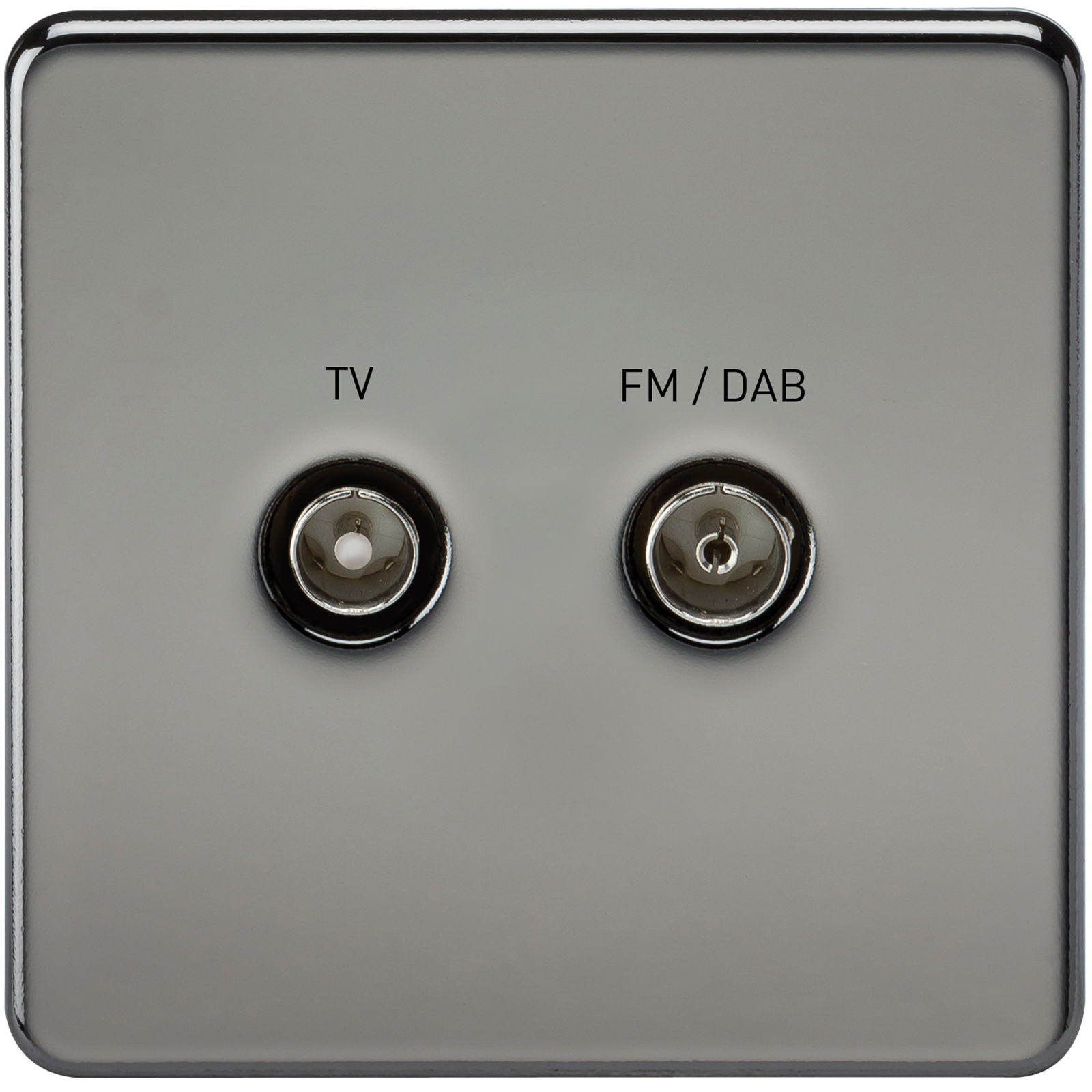Screened Diplex TV and FM DAB Outlet 1G Screwless Black Nickel Wall Plate