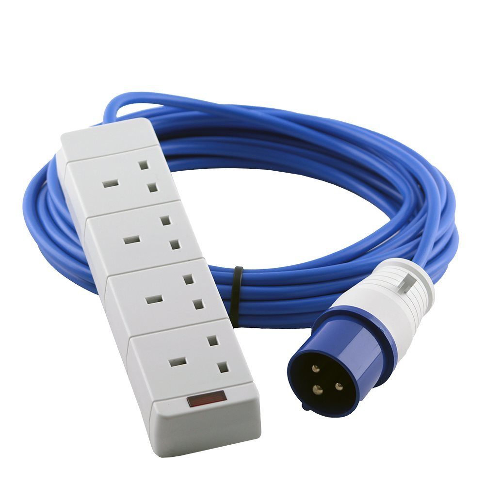16A Blue Male - 4 Gang Hook Up Cable - 15m