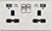 13A 2G Brushed Chrome Switched Sockets, Dual USB (2.4A) with LED Charge Indicators - Black Insert