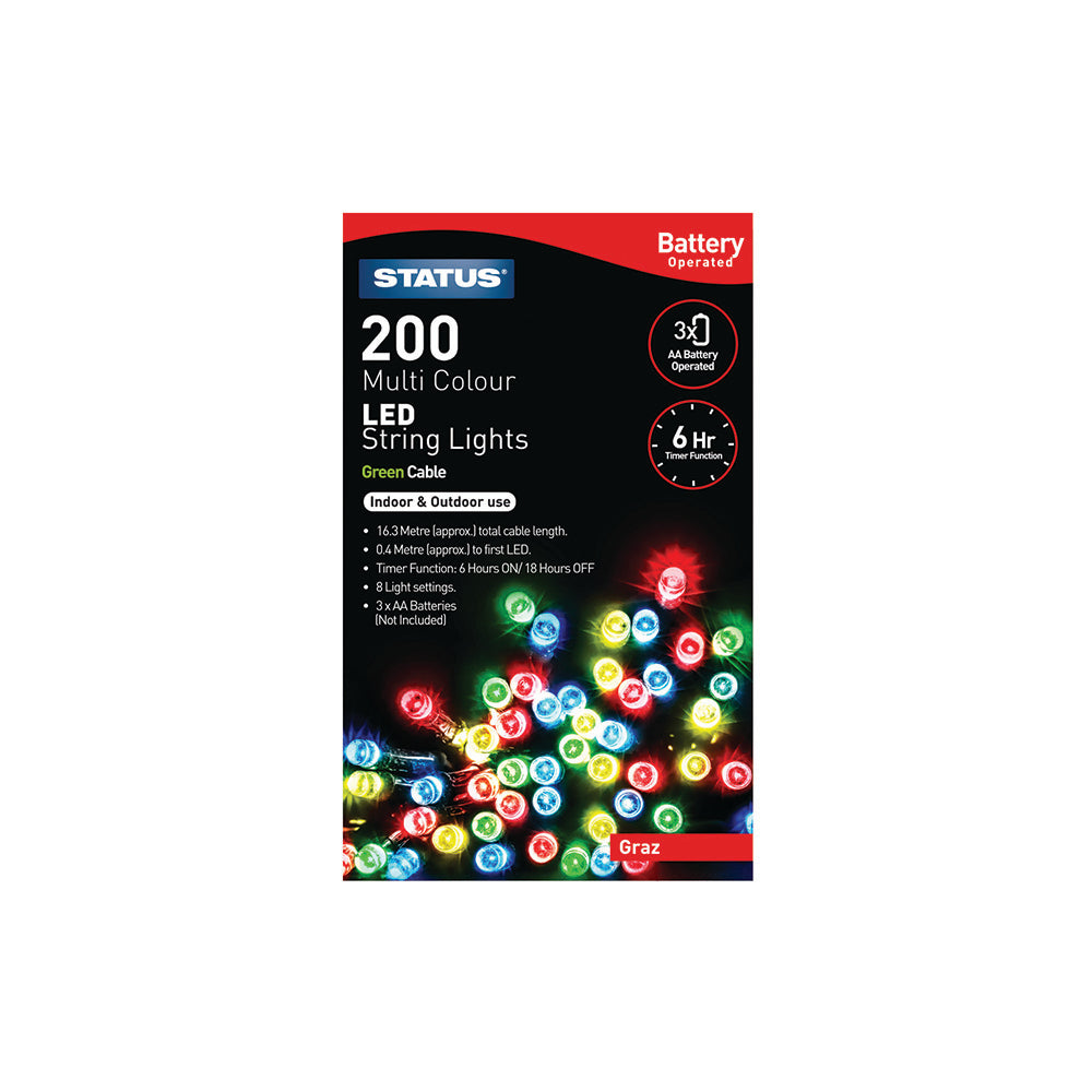 200 LED Indoor/Outdoor Battery String Lights - Multi Coloured