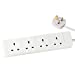 White UK 3 Pin Plug 4 Gang 4G Socket Extension Cord Cable Lead - 0.5m
