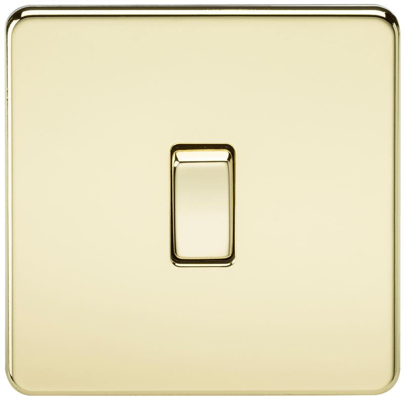 10A 1G 2 Way 230V Screwless Polished Brass Electric Wall Plate Switch