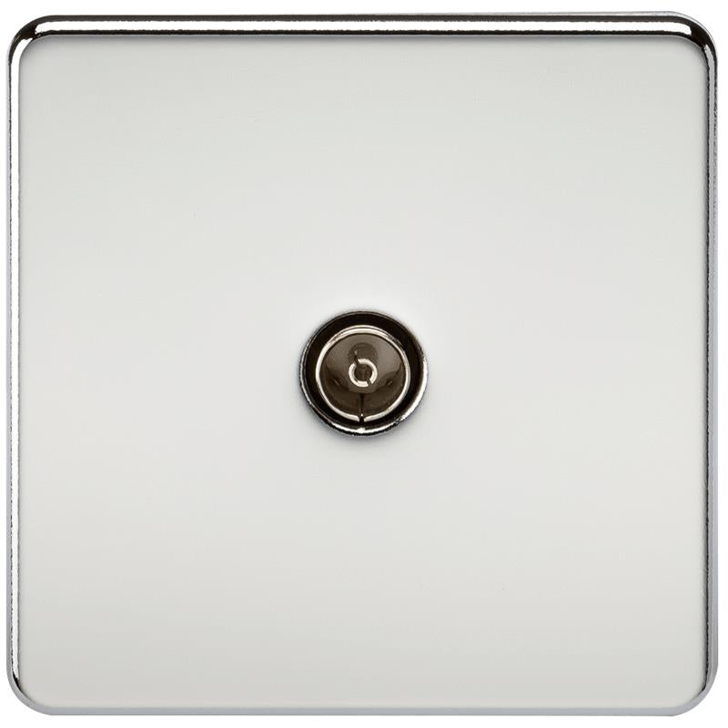 Coaxial TV Outlet 1G Screwless Polished Chrome Un-Isolated Wall Plate