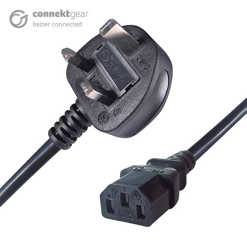 Black 5A UK Mains Plug Top to IEC Female C13 Kettle TV Power Cord Cable - 3m