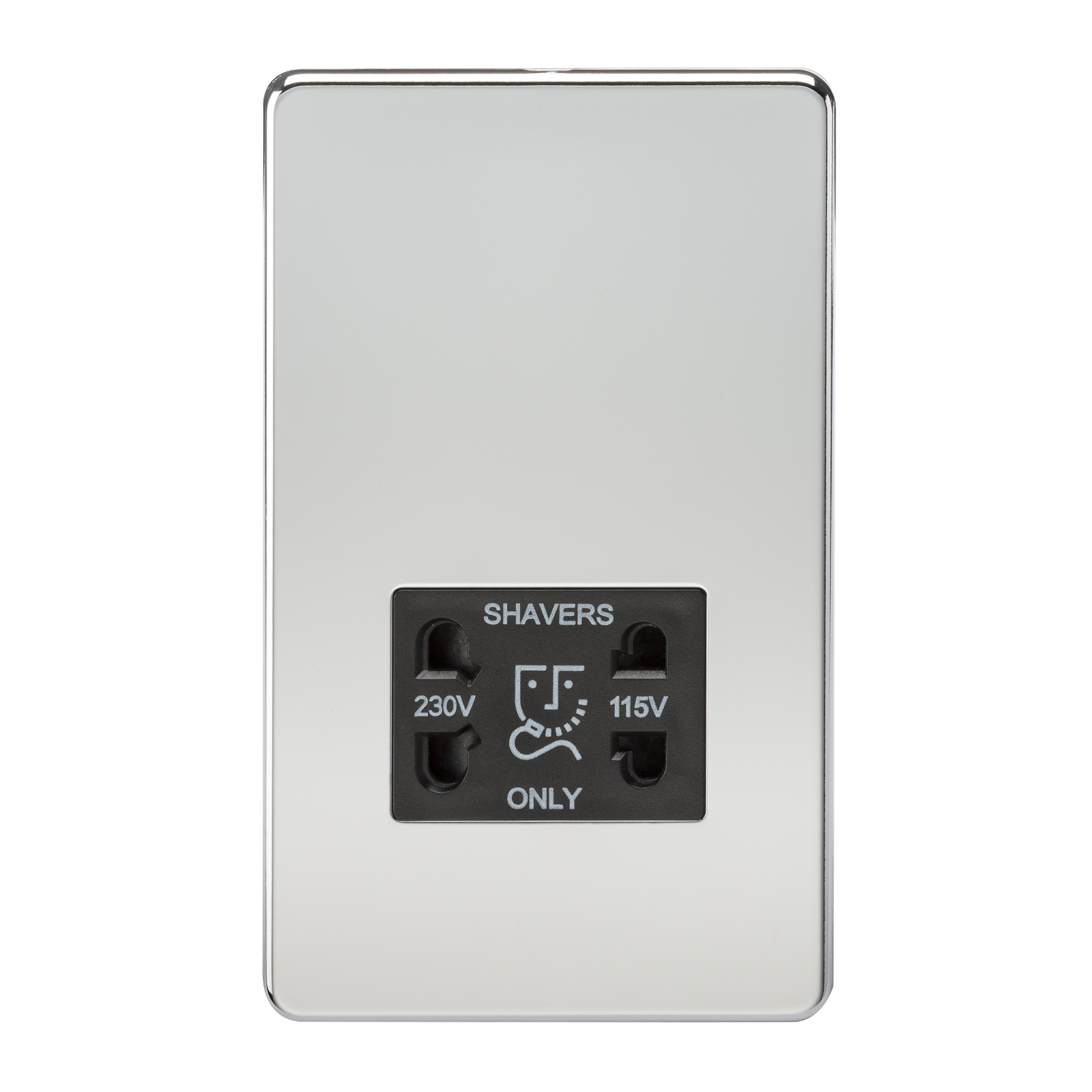 Screwless Polished Chrome Shaver Socket Dual Voltage 115/230V - Black Insert