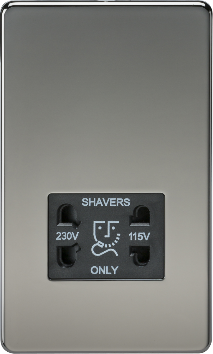 Screwless Black Nickel Shaver Socket Dual Voltage 115/230V - Black Insert