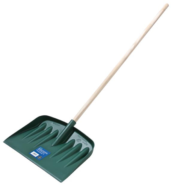 Green Snow Shovel with Wooden Handle