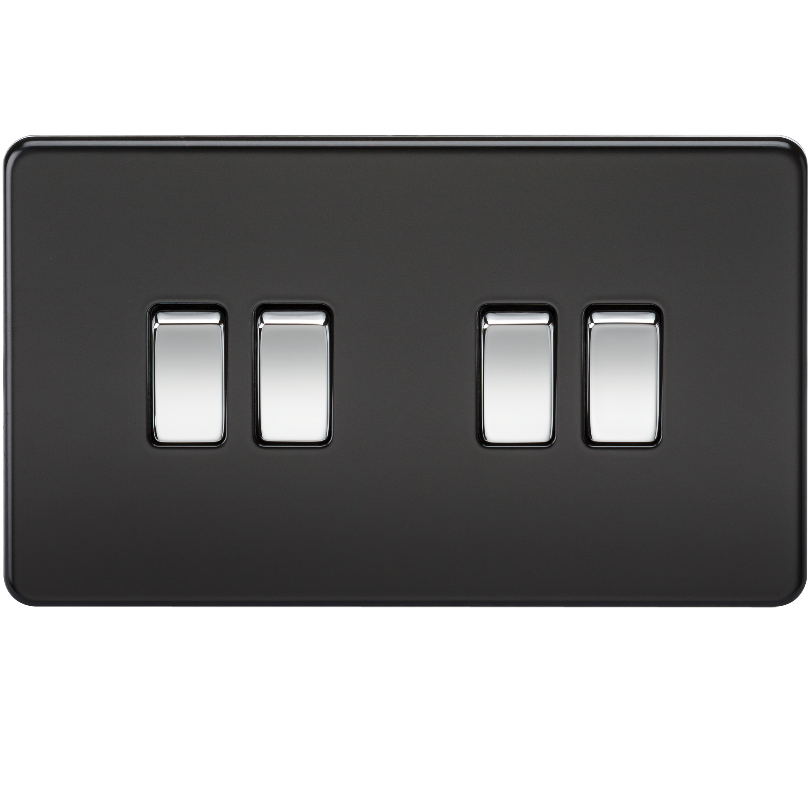 10A 4G 2 Way 230V Screwless Matt Black Electric Wall Plate Switch