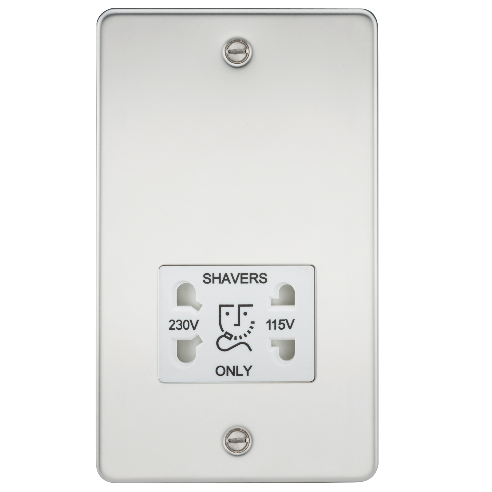 Flat Plate 115/230V dual voltage shaver socket - polished chrome with white insert