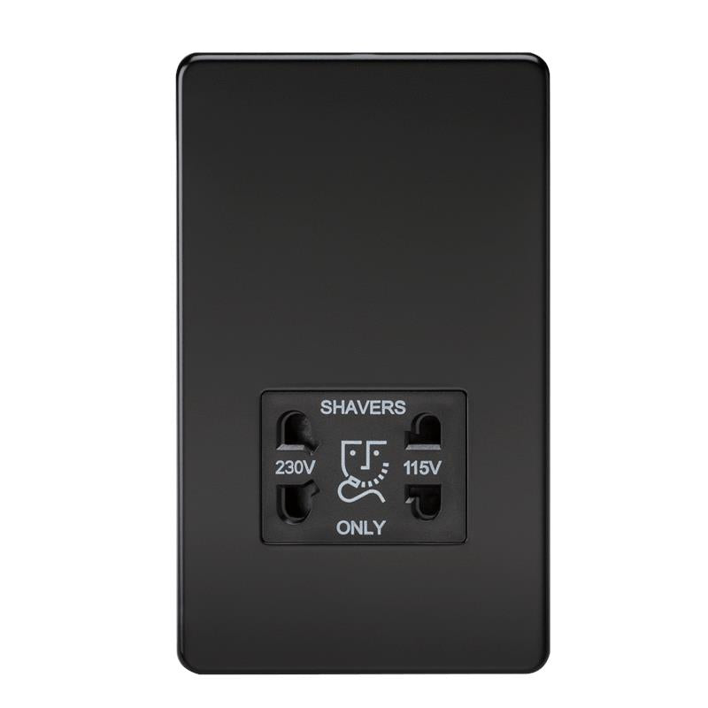 Screwless Matt Black Shaver Socket Dual Voltage 115/230V