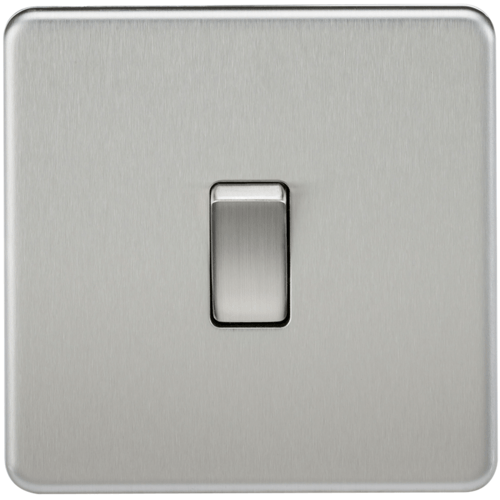 10A 1G 2 Way 230V Screwless Brushed Chrome Electric Wall Plate Switch