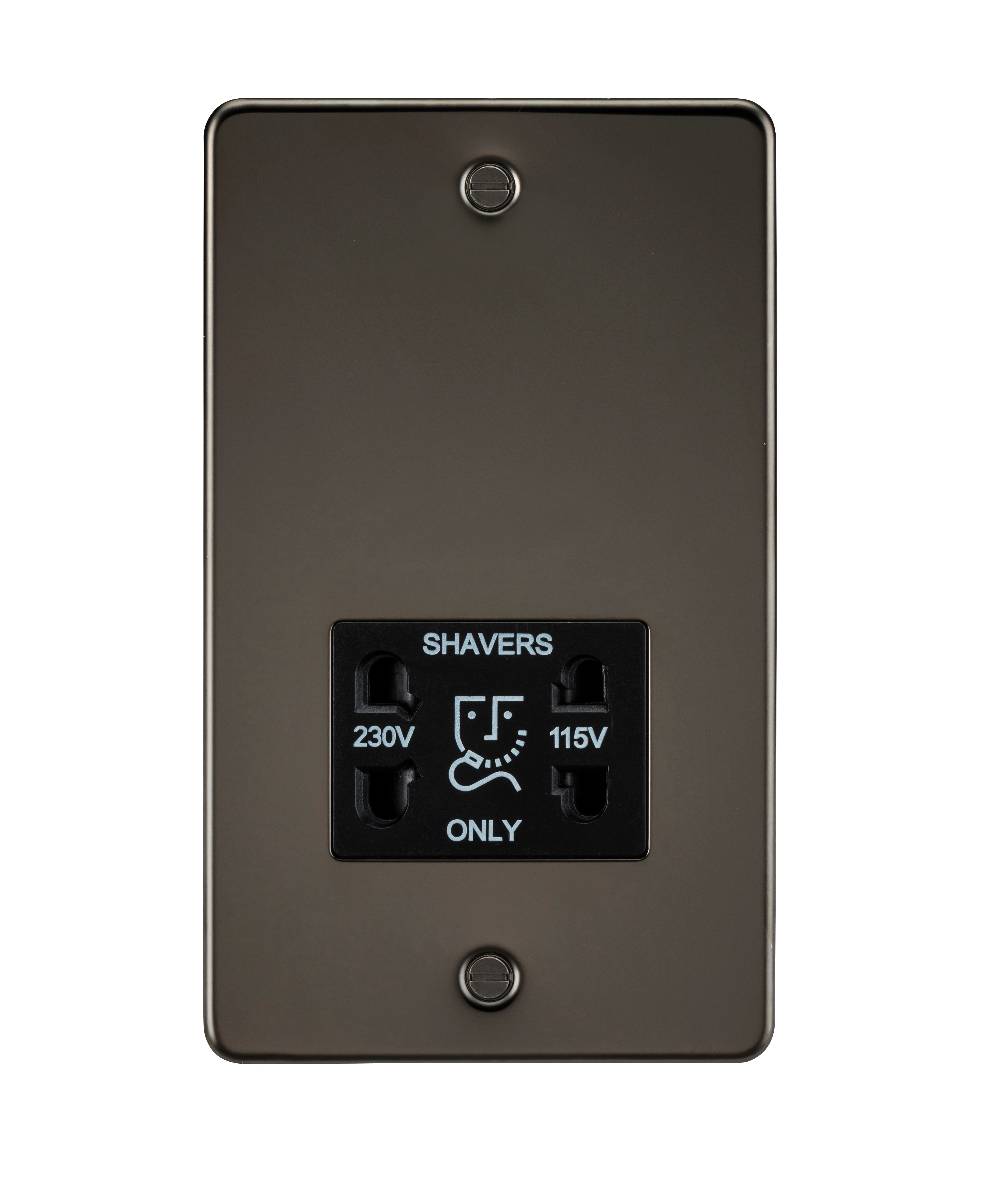 Flat Plate 115/230V dual voltage shaver socket - gunmetal with black insert