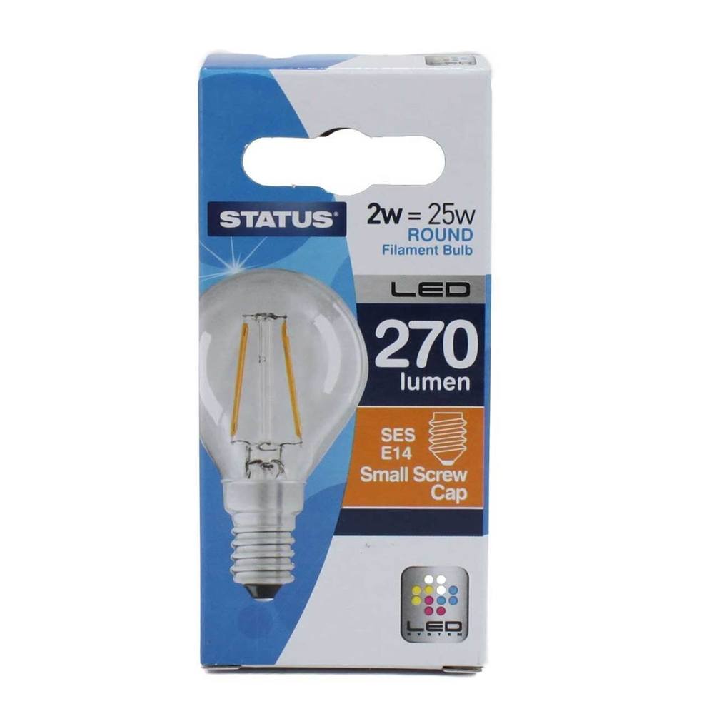 2W Round LED Filament Bulb - Small Edison Screw
