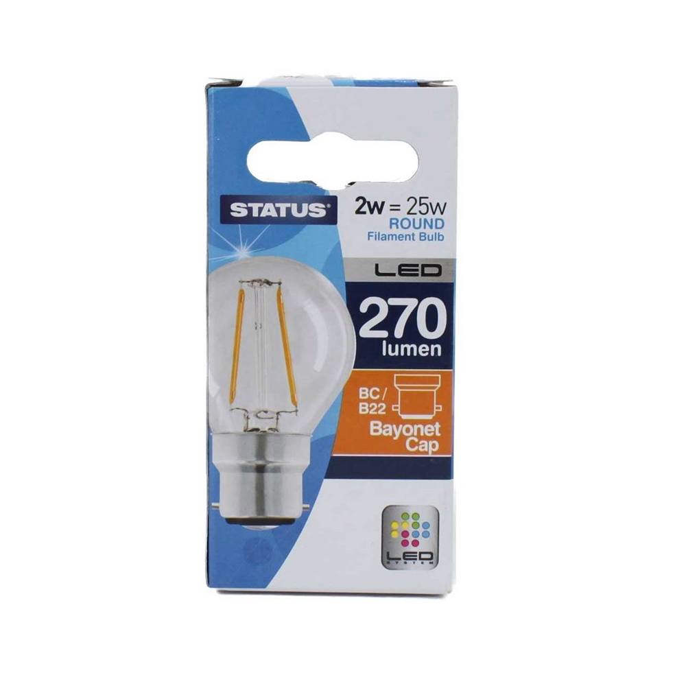 2W Round LED Filament Bulb - Bayonet Cap