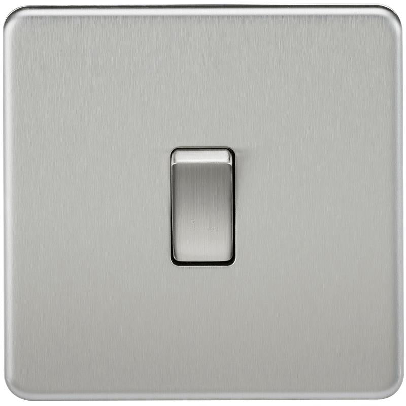 20A 1G DP 230V Screwless Brushed Chrome Electric Wall Plate Switch