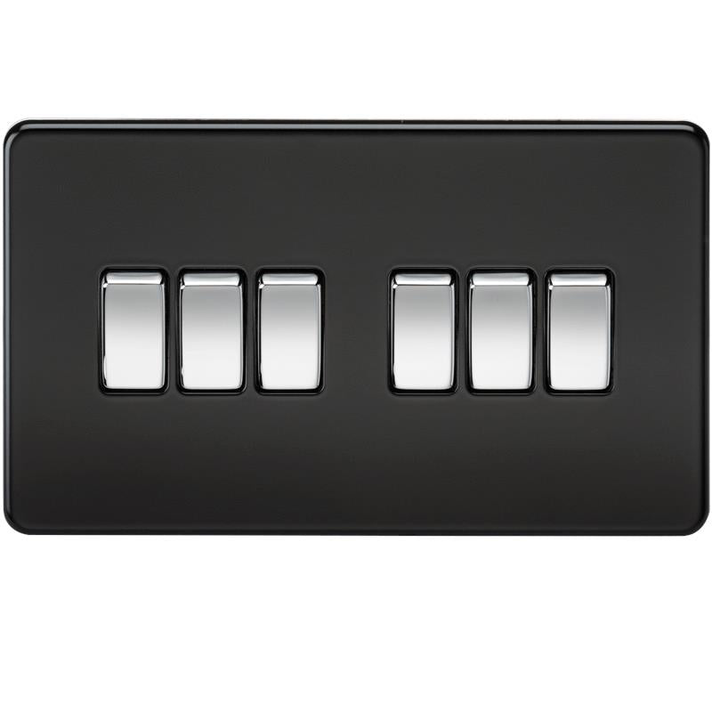 10A 6G 2 Way 230V Screwless Matt Black Electric Wall Plate Switch