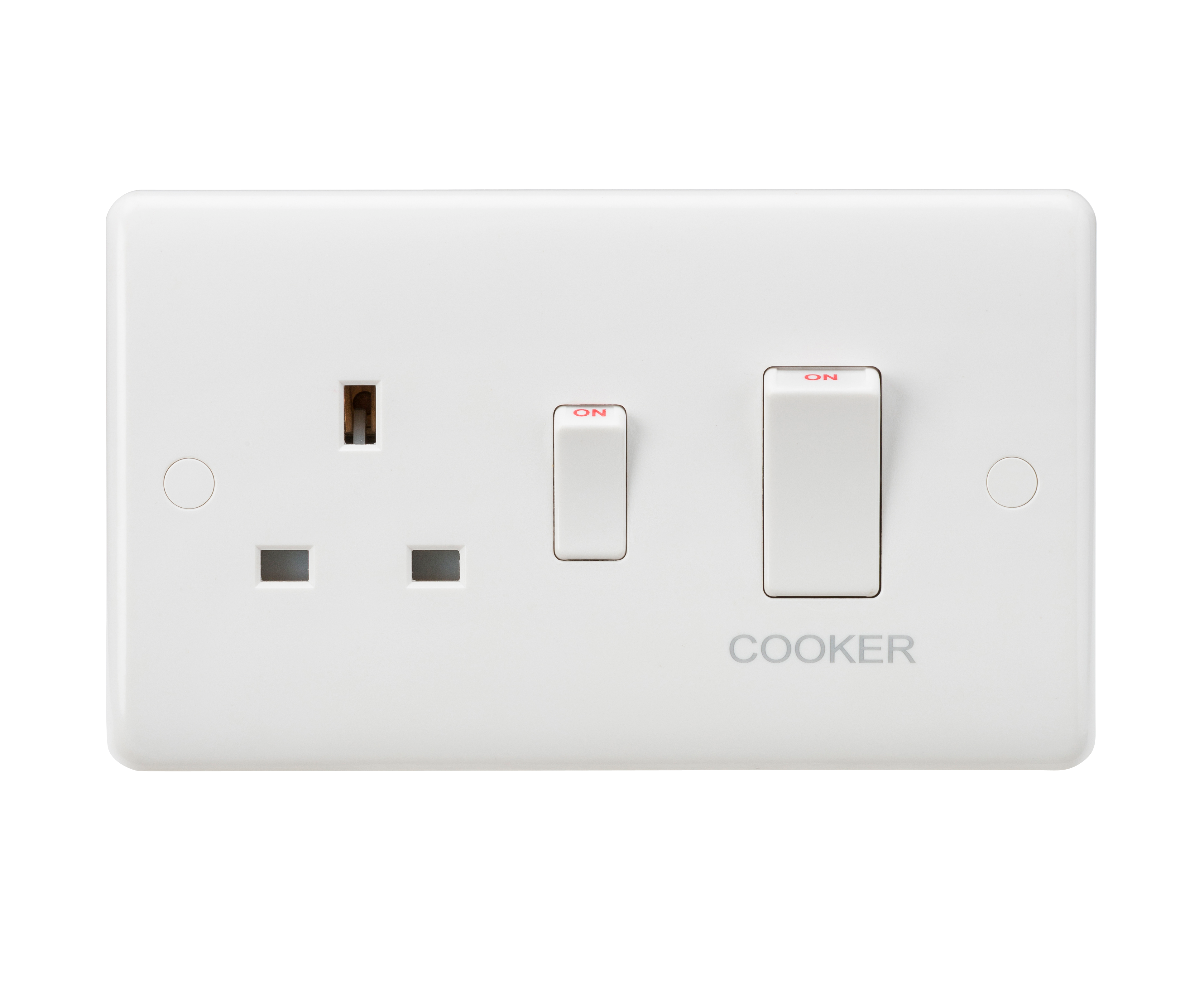 Curved Edge 45A DP Cooker Switch and 13A Socket (White Rocker)