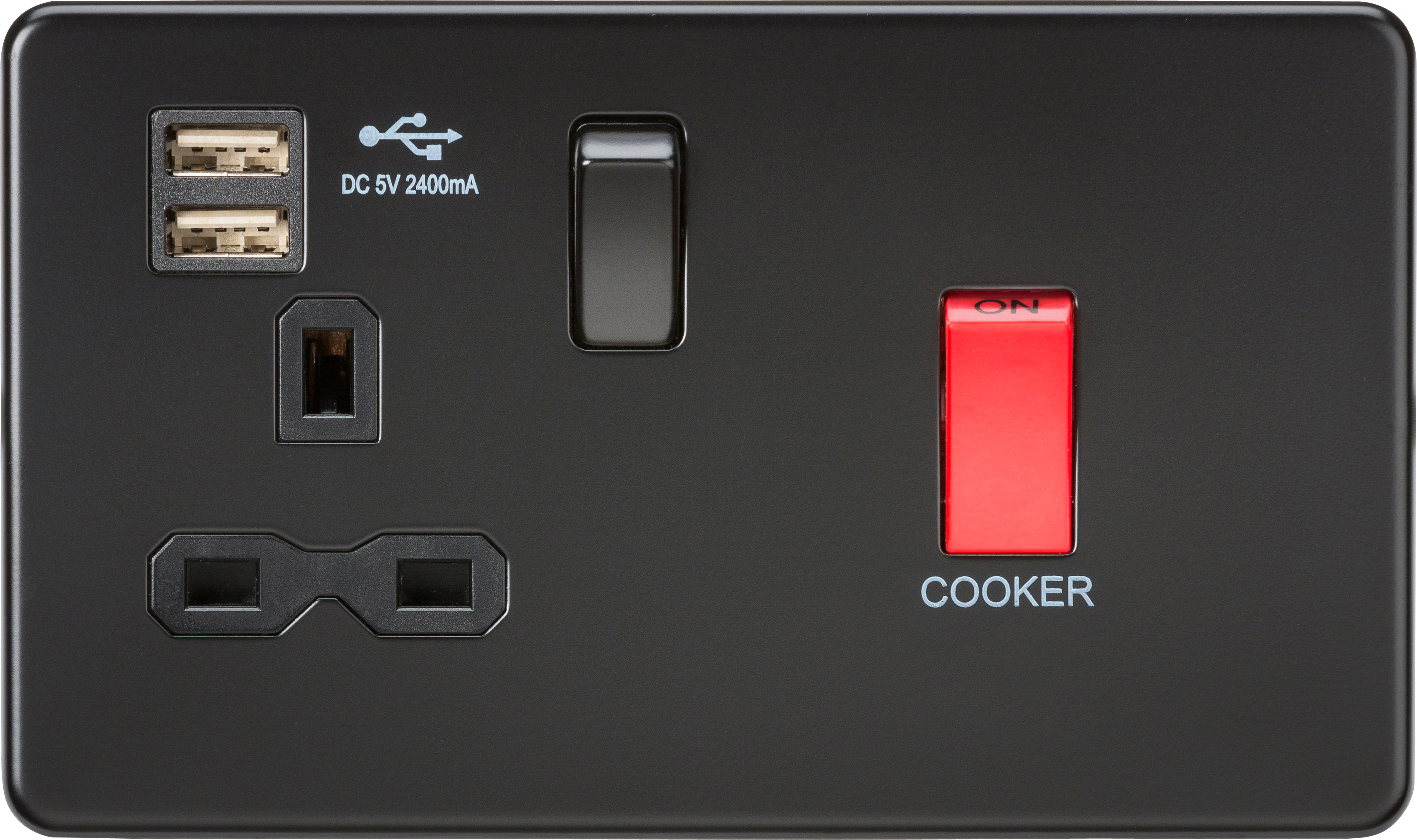 45A DP Switch & 13A Switched Socket with Dual USB Charger 2.4A - Matt Black
