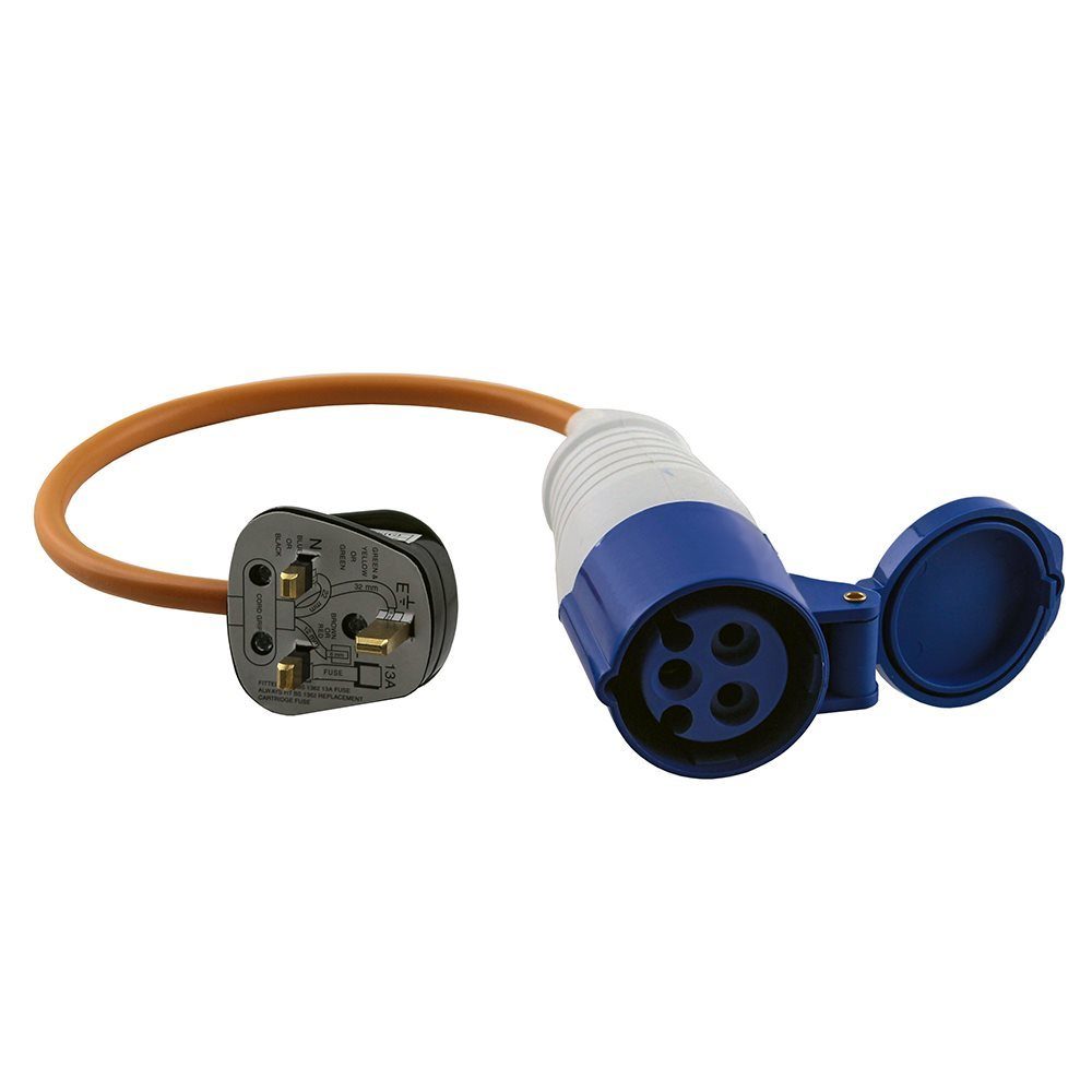 16A 230V Orange UK 3 Pin Plug to Female Hook Up Extension Cable Lead - 20m