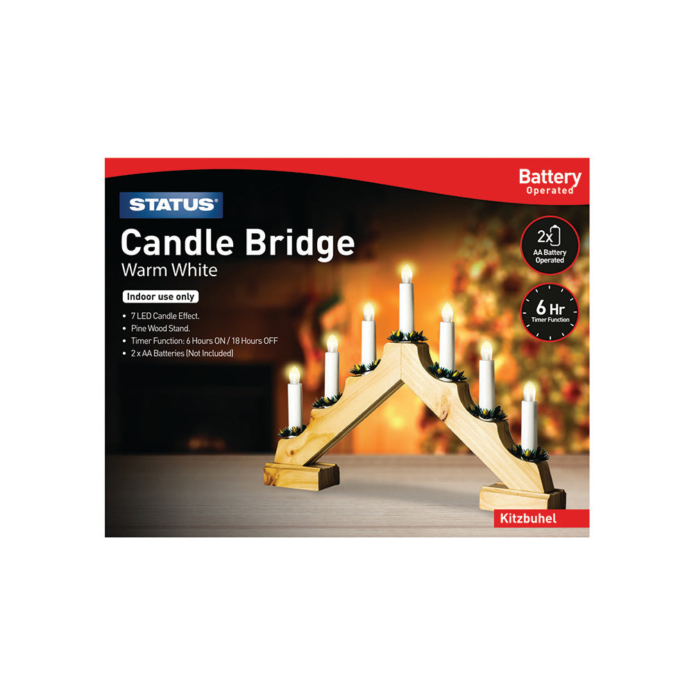 7 LED Indoor Battery Pine Candle Bridge - Warm White