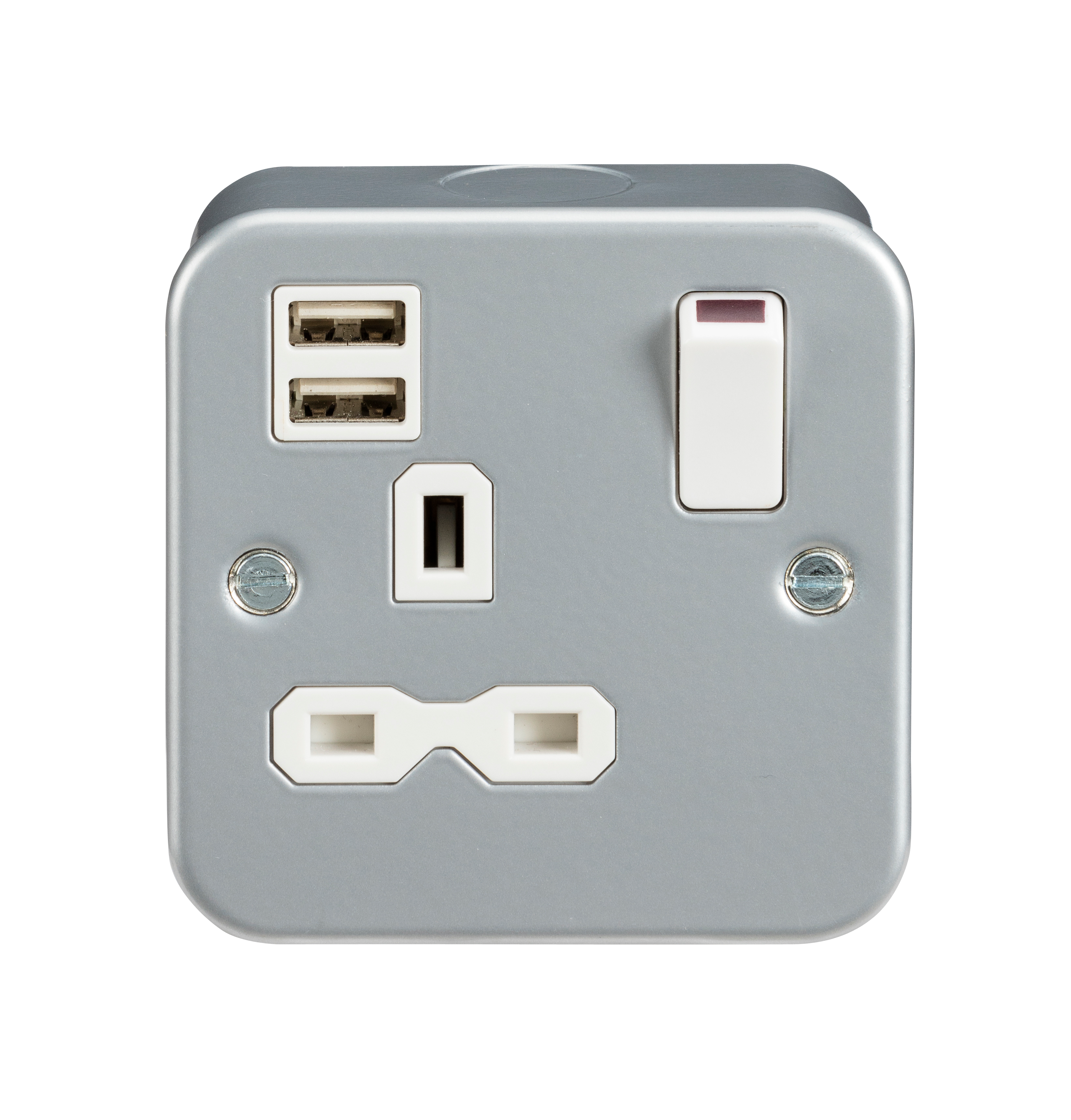 Metal Clad 13A 1 Gang Switched Socket With 2 USB 5V Charger Ports