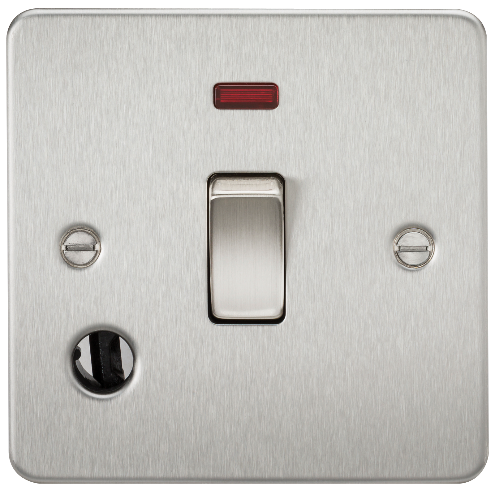 Flat Plate 20A 1G DP switch with neon and flex outlet - brushed chrome