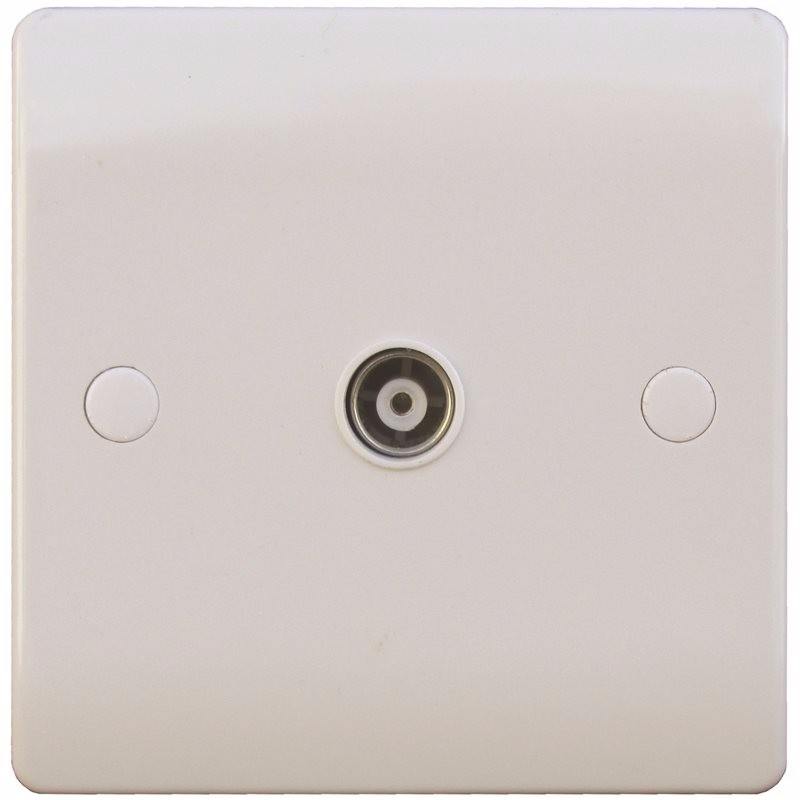 Sline White Coaxial TV Outlet Isolated Single Wall Plate