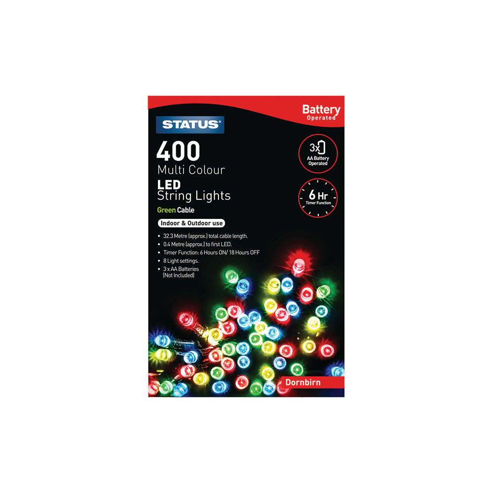 400 LED Indoor/Outdoor Battery String Lights - Multi Coloured