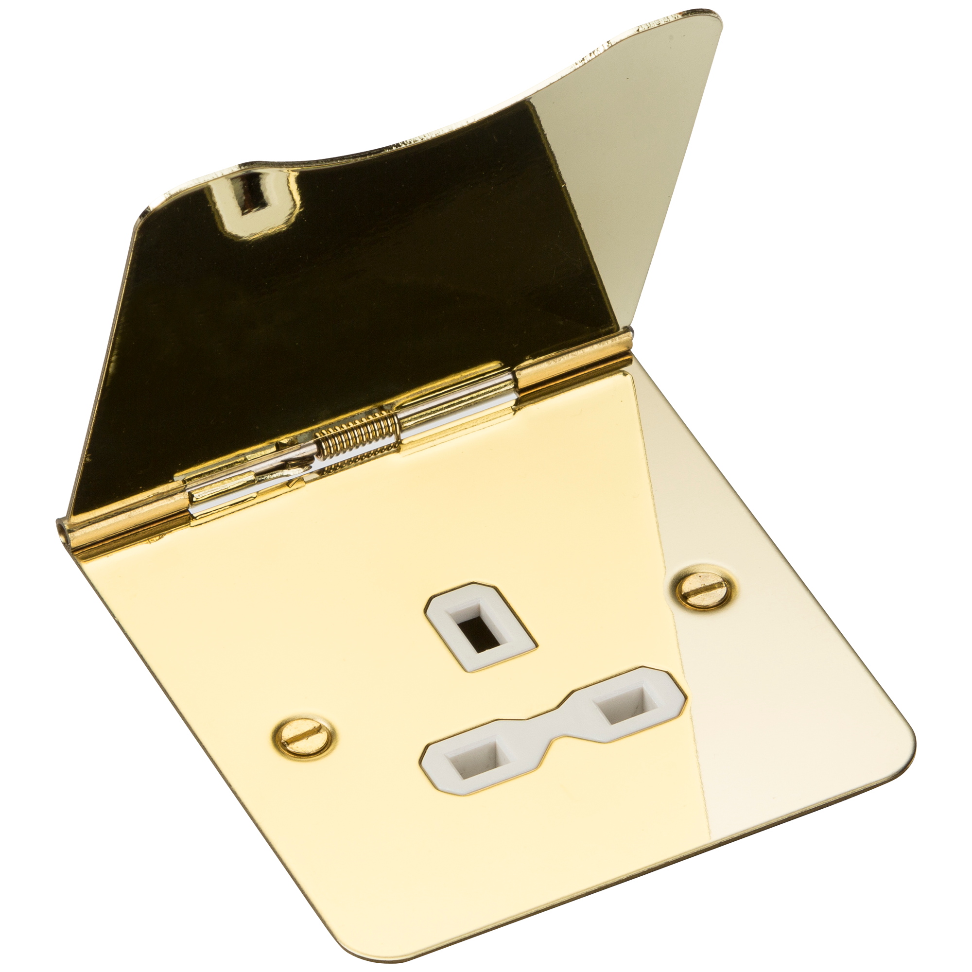 13A 1G unswitched floor socket - polished brass with white insert