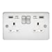 13A 2G switched socket with dual USB charger A + A (2.4A) - Polished chrome with white insert