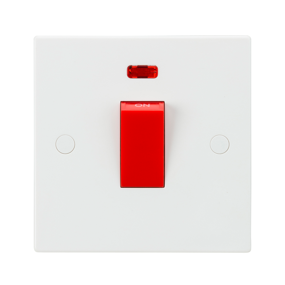 45A White 1G Double Pole 230V Electric Cooker Wall Plate Switch With Neon