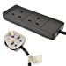 Black UK 3 Pin Plug with 2 Gang 2G Socket Extension Cord Cable Lead - 1m
