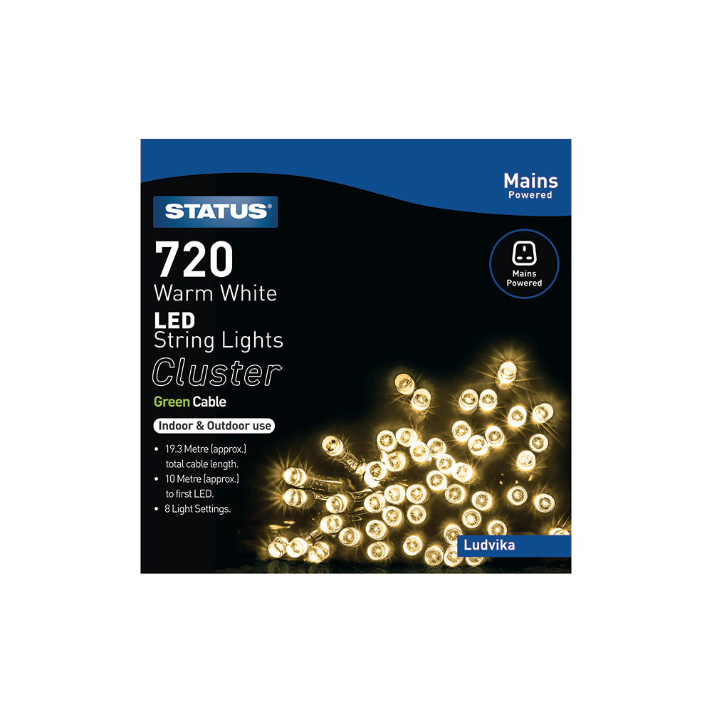 720 LED Indoor/Outdoor Mains Cluster Lights - Warm White