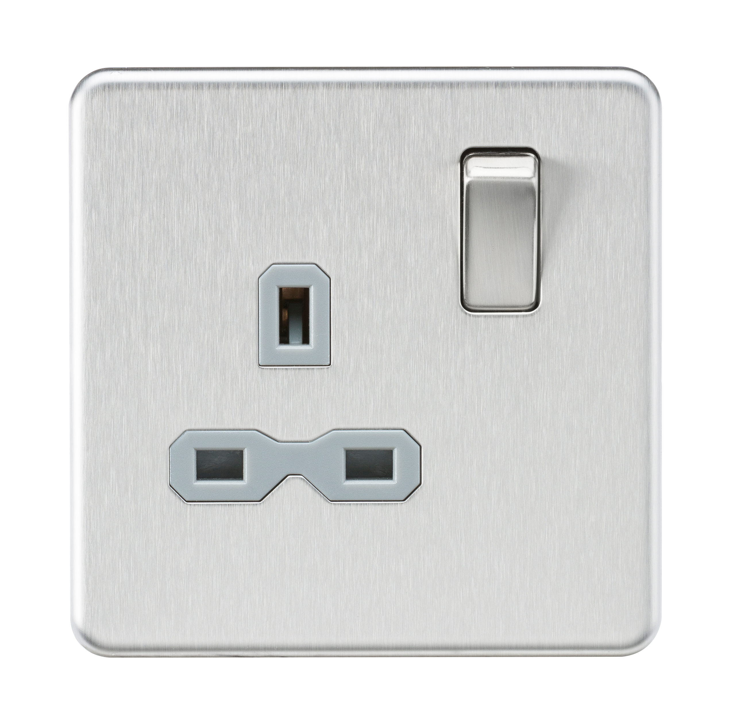 Screwless 13A 1G DP switched Socket - Brushed Chrome with grey Insert