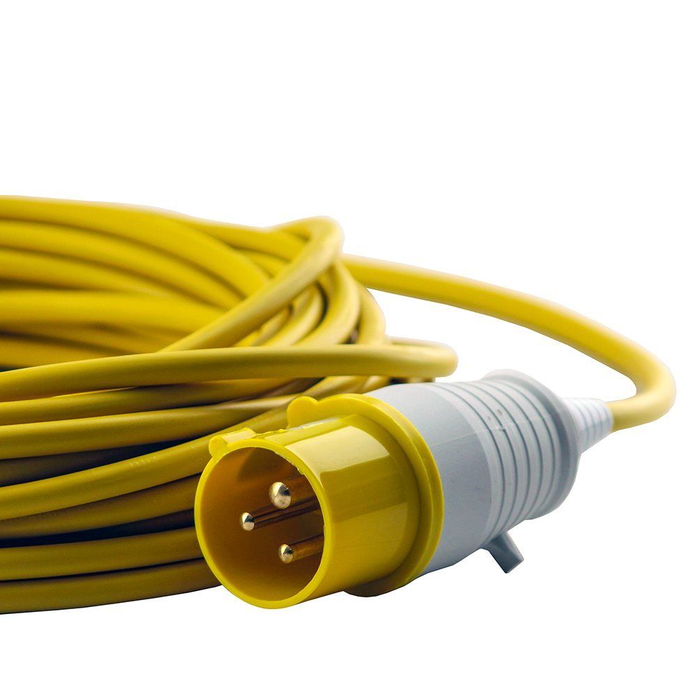 16A 110V Yellow Arctic Male to Female Electric Mains Hook Up Extension Cable Lead - 5m