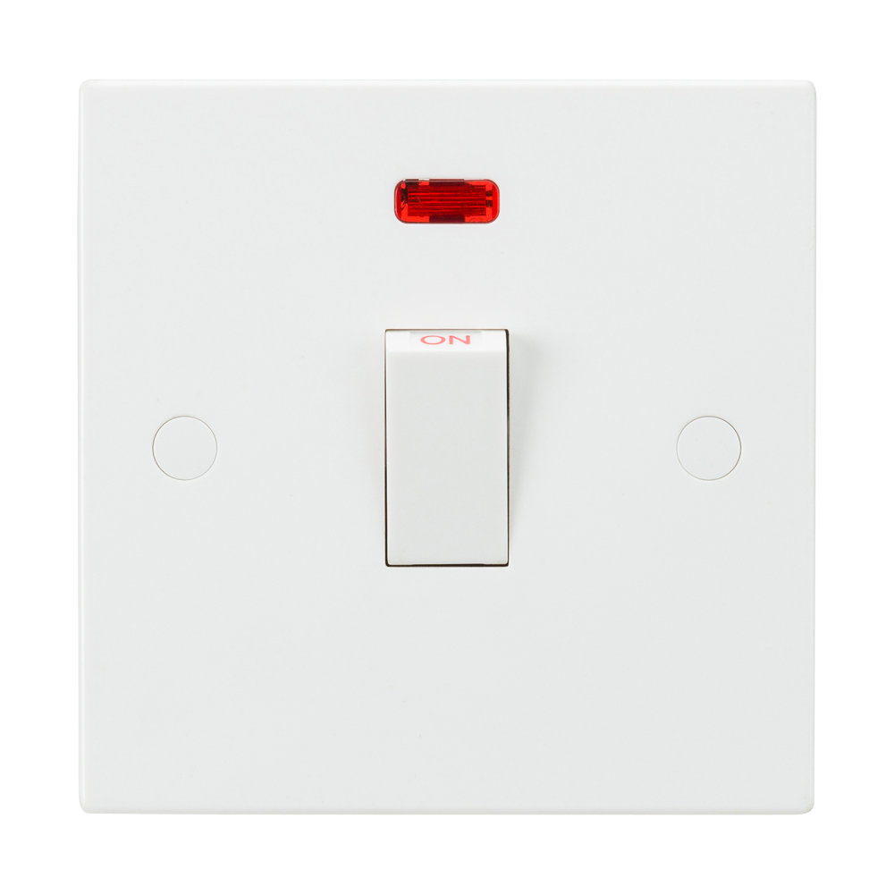 20A White 1G Double Pole 230V Electric Wall Plate Switch With Neon