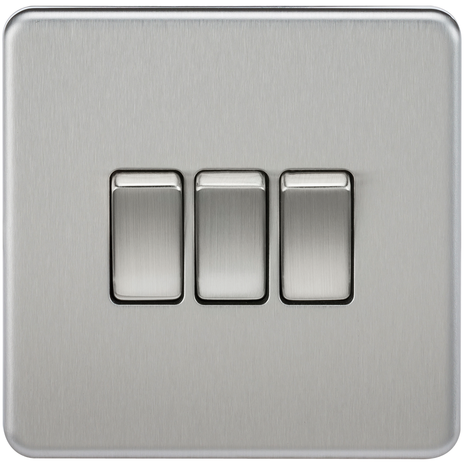10A 3G 2 Way 230V Screwless Brushed Chrome Electric Wall Plate Switch