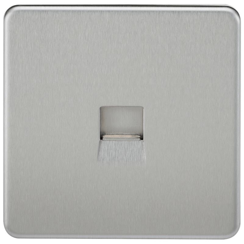 Screwless Brushed Chrome Telephone Master Socket Flush Wall Socket